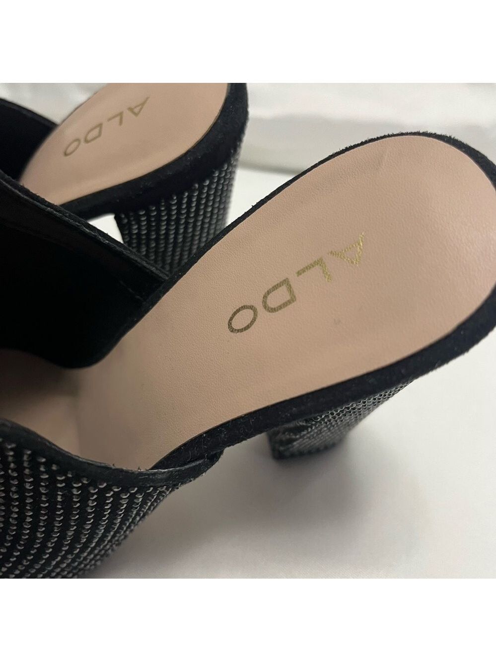 Aldo Rhinestone Crystal Embellished Mules Heels Black 7.5 - Picture 6 of 12